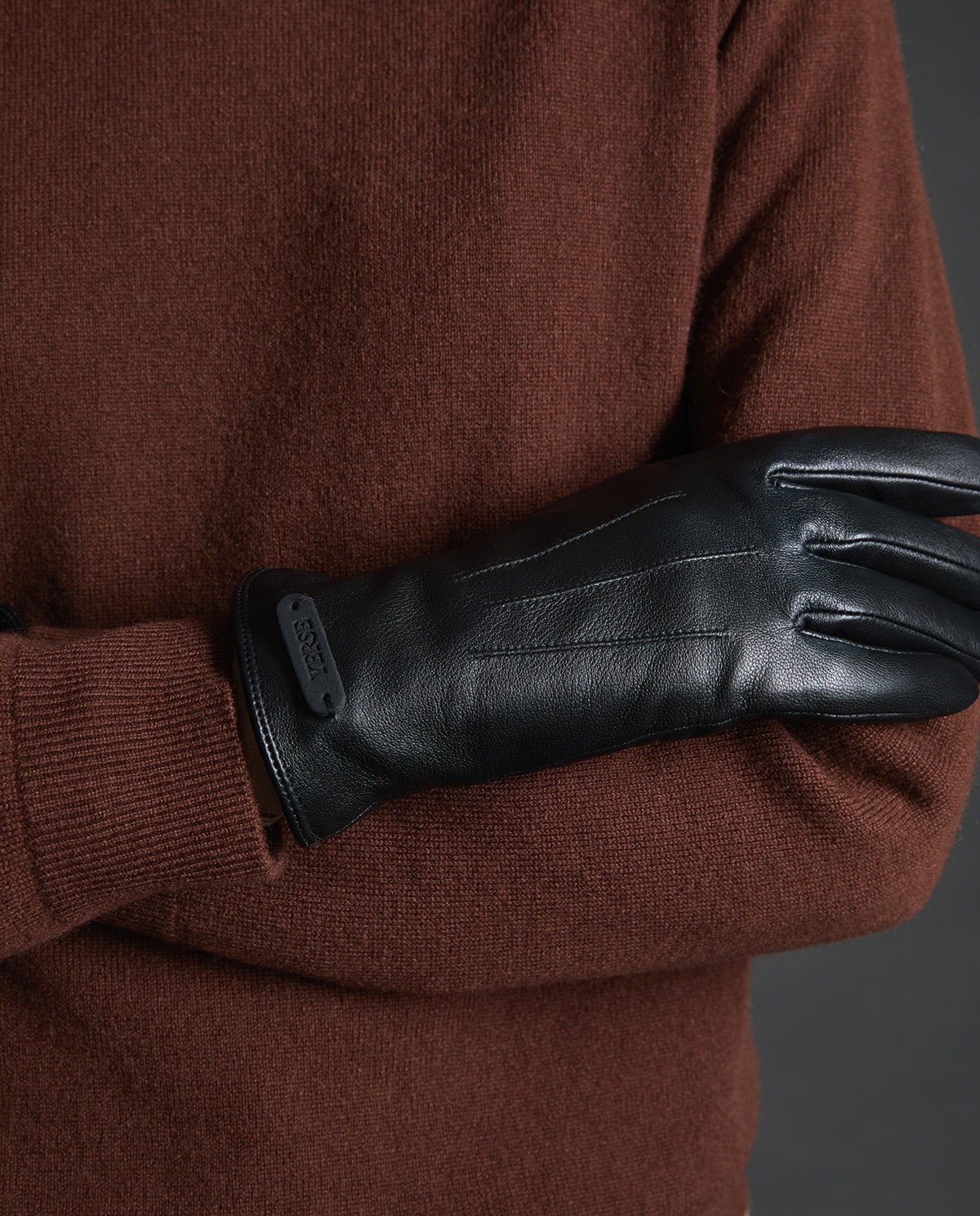 Black 100% leather gloves woman Yerse - Front view 4