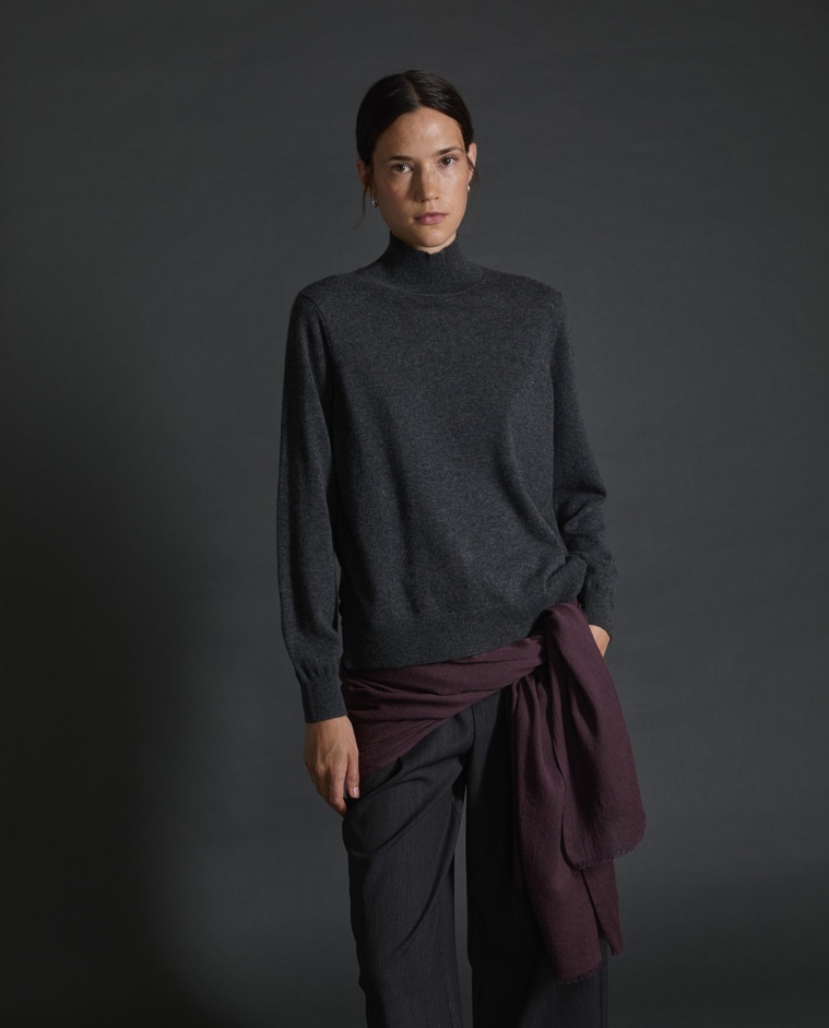 Fular mezcla lana efecto deshilachado berenjena mujer Yerse - Detalle frontal