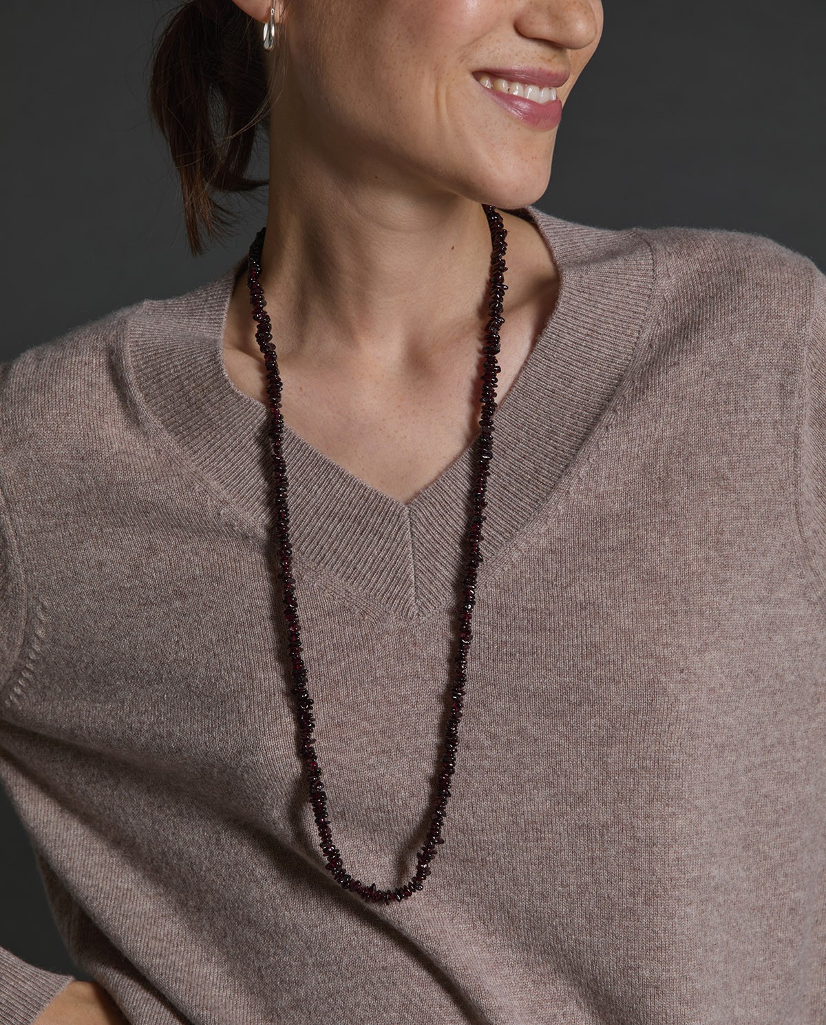 Collar largo piedras marrón mujer Yerse - Detalle frontal