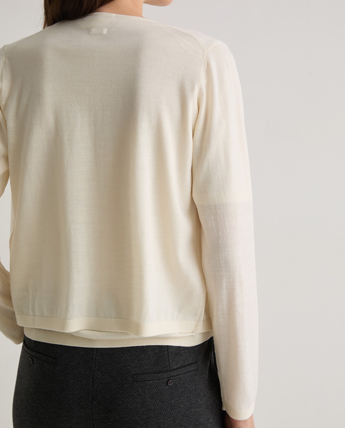 Ecru 100% Merino wool cardigan woman Yerse - Front view 2