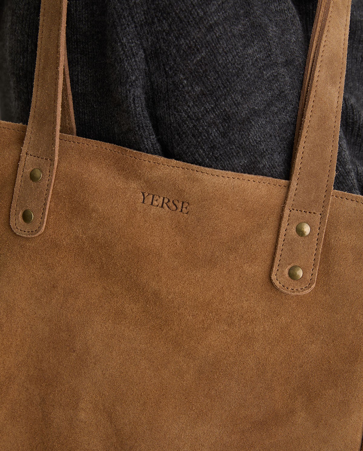 Sac shopper en cuir suédé marron
