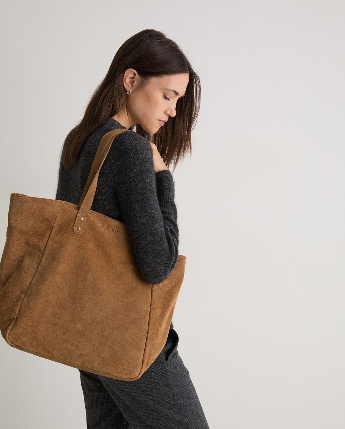 Sac cabas en daim marron - Sac cabas en daim