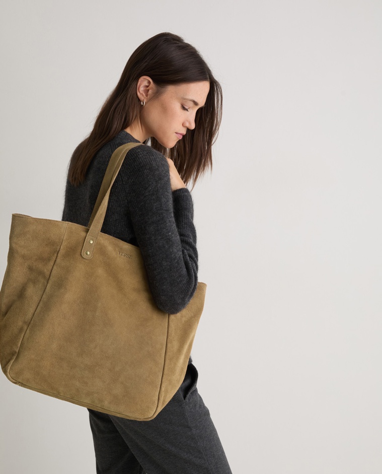 Bossa shopper pell serratge marró dona Yerse - Detall vista frontal