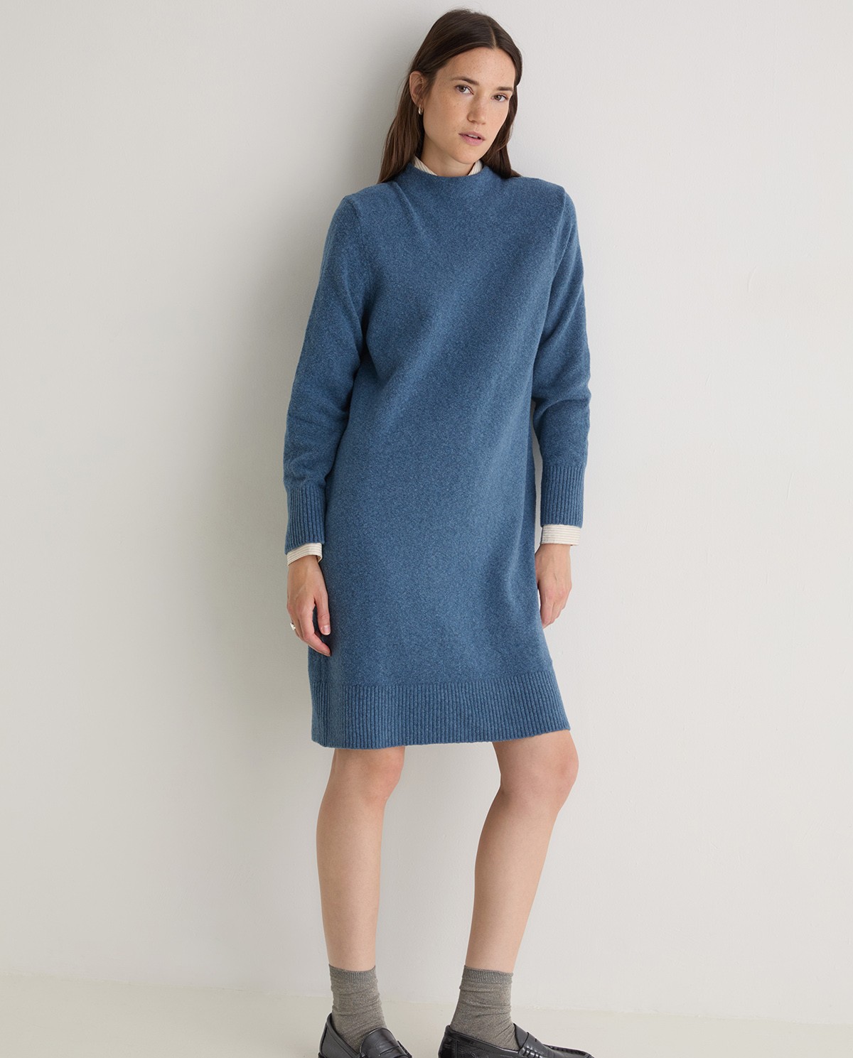Robe courte bleu roi à col Perkins - Robe en mélange de laine et de coton 3