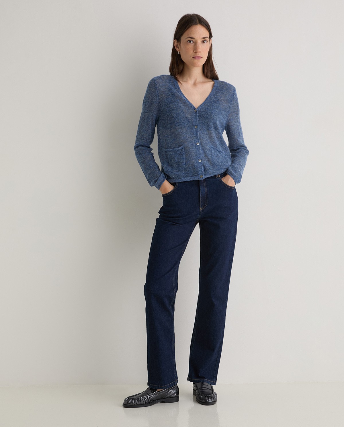 Blue organic-cotton straight jeans woman Yerse - Front view 2