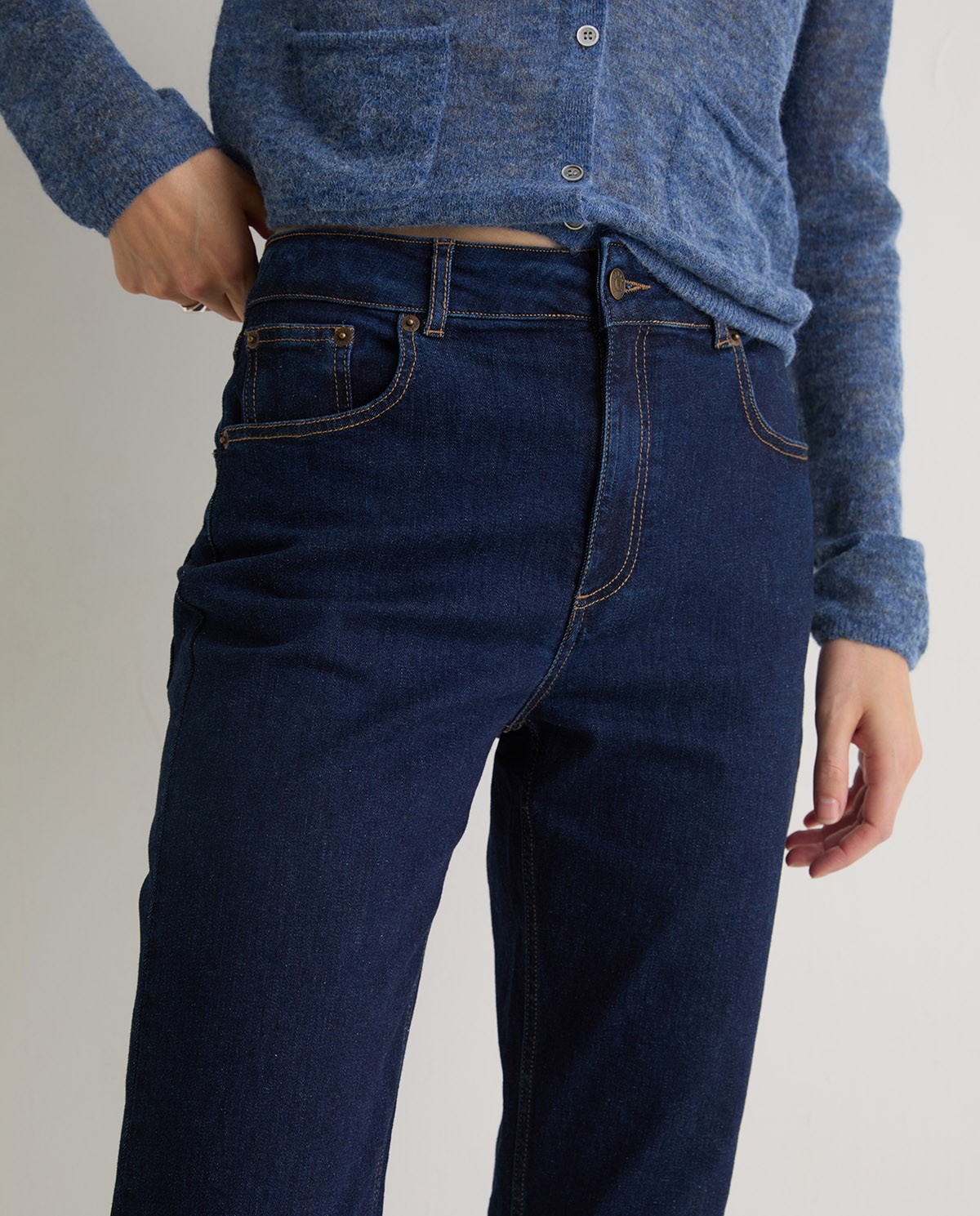 Blue organic-cotton straight jeans woman Yerse - Front view 5