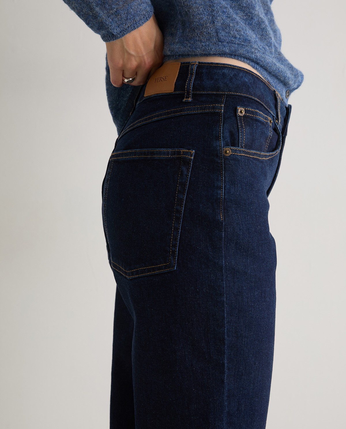 Blue organic-cotton straight jeans woman Yerse - Front view 3