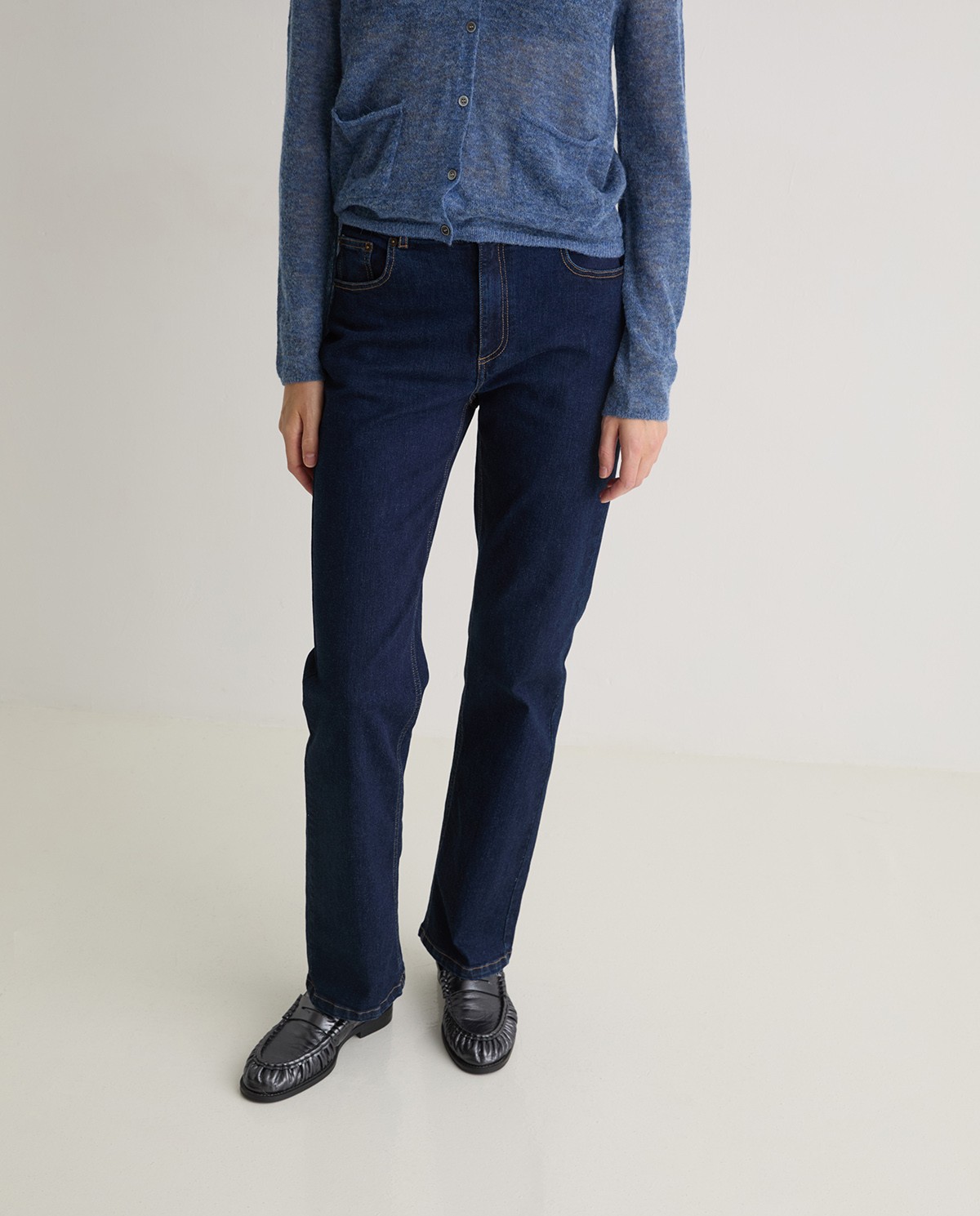 Blue organic-cotton straight jeans woman Yerse - Front view 4