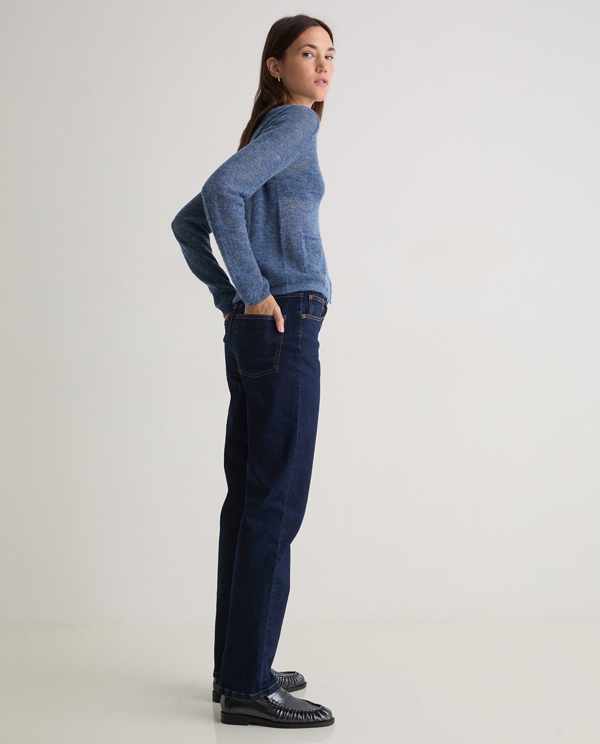 Blue organic-cotton straight jeans woman Yerse - Front view 1
