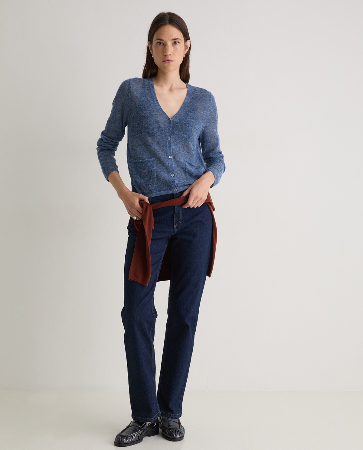 Blue organic-cotton straight jeans woman Yerse - Front view 5