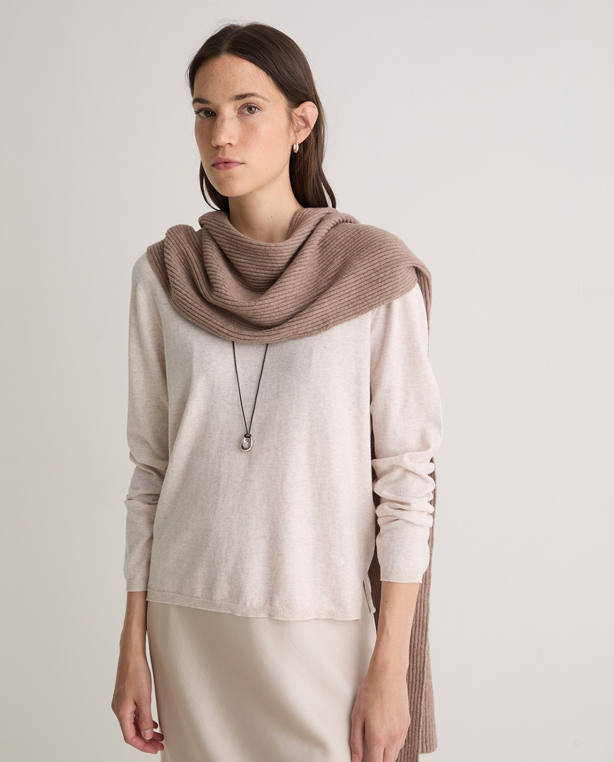 Écharpe en tricot de coton mélangé marron - Écharpe tricot
