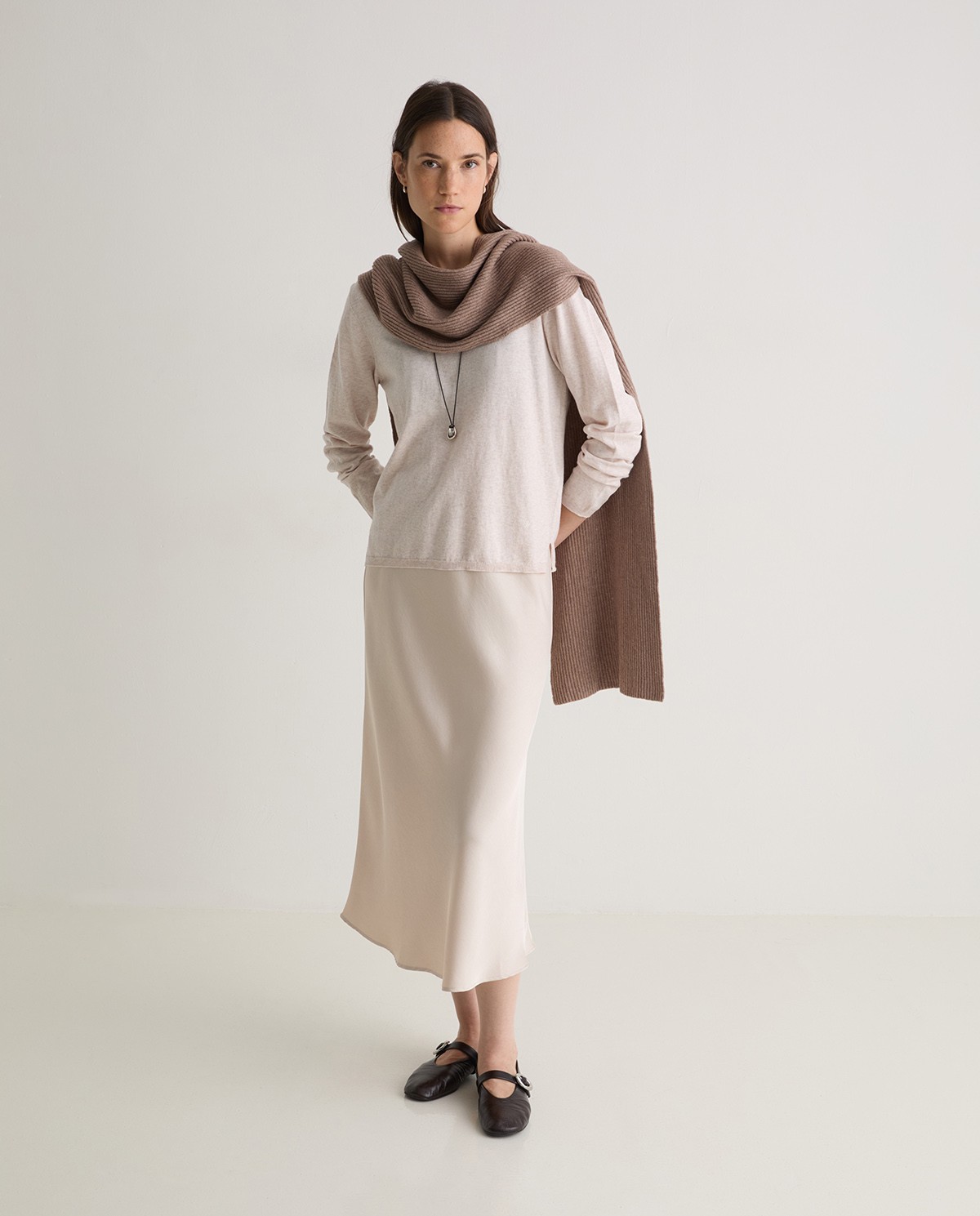 Écharpe en tricot de coton mélangé marron - Écharpe tricot 1