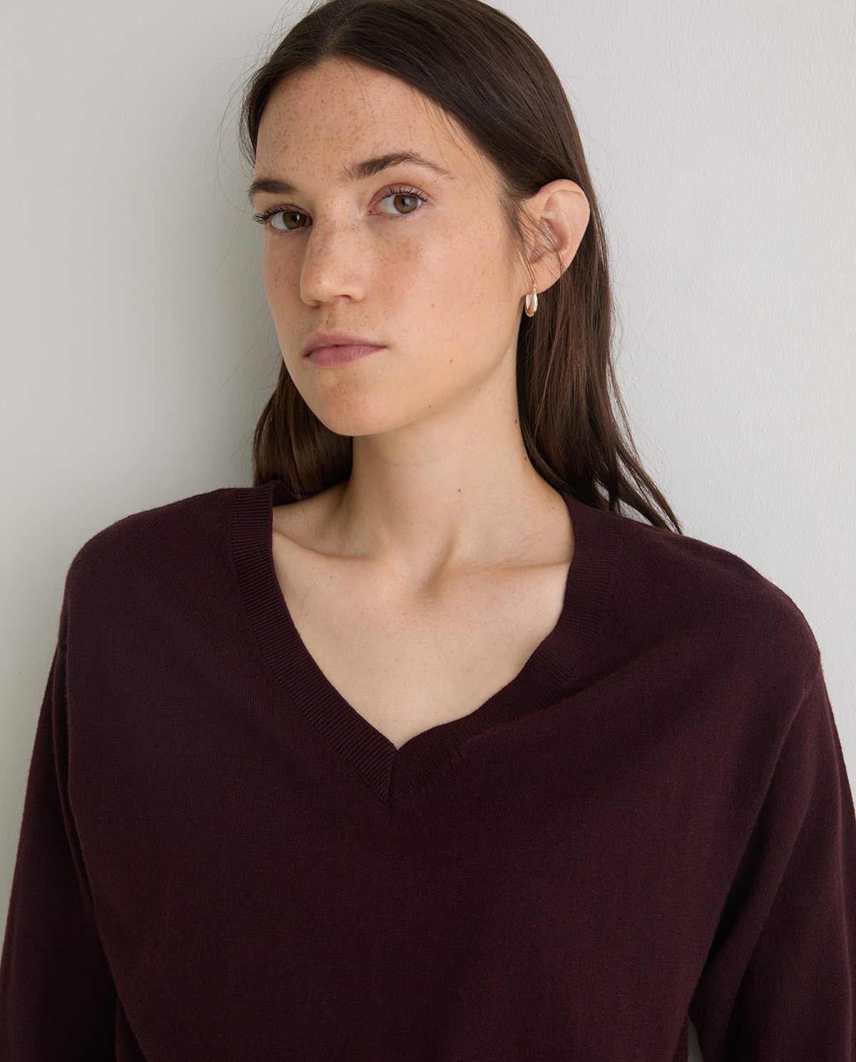 Maroon organic-cotton and wool sweater woman Yerse - Front view