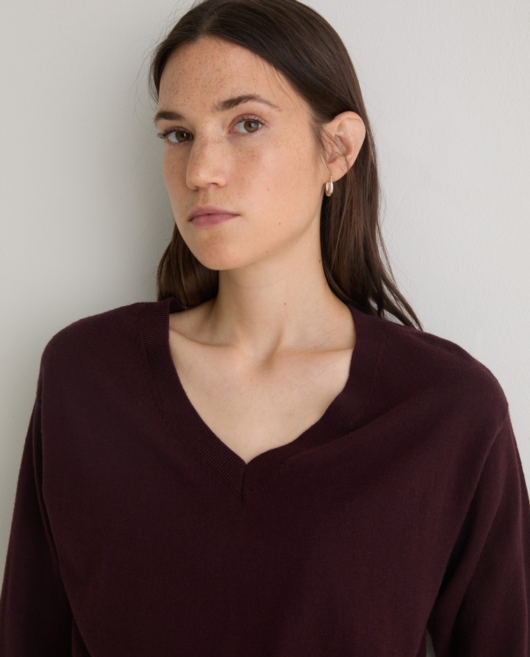 Jersey algodón orgánico y lana calado granate - Jersey mezcla de algodón orgánico y lana RWS