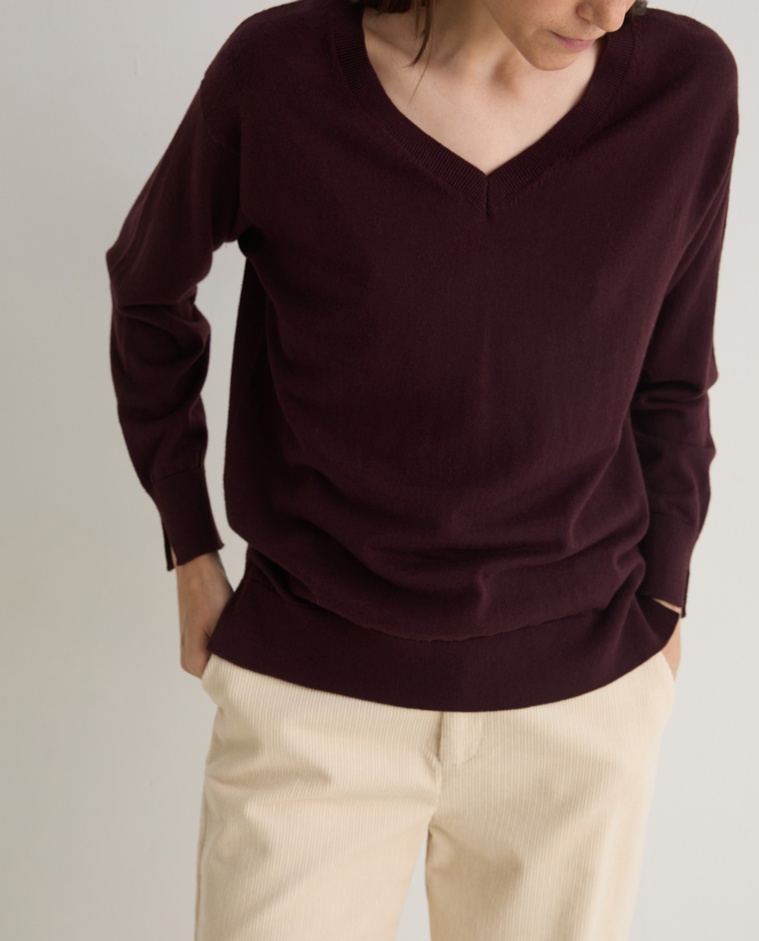 Maroon organic-cotton and wool sweater woman Yerse - Front view