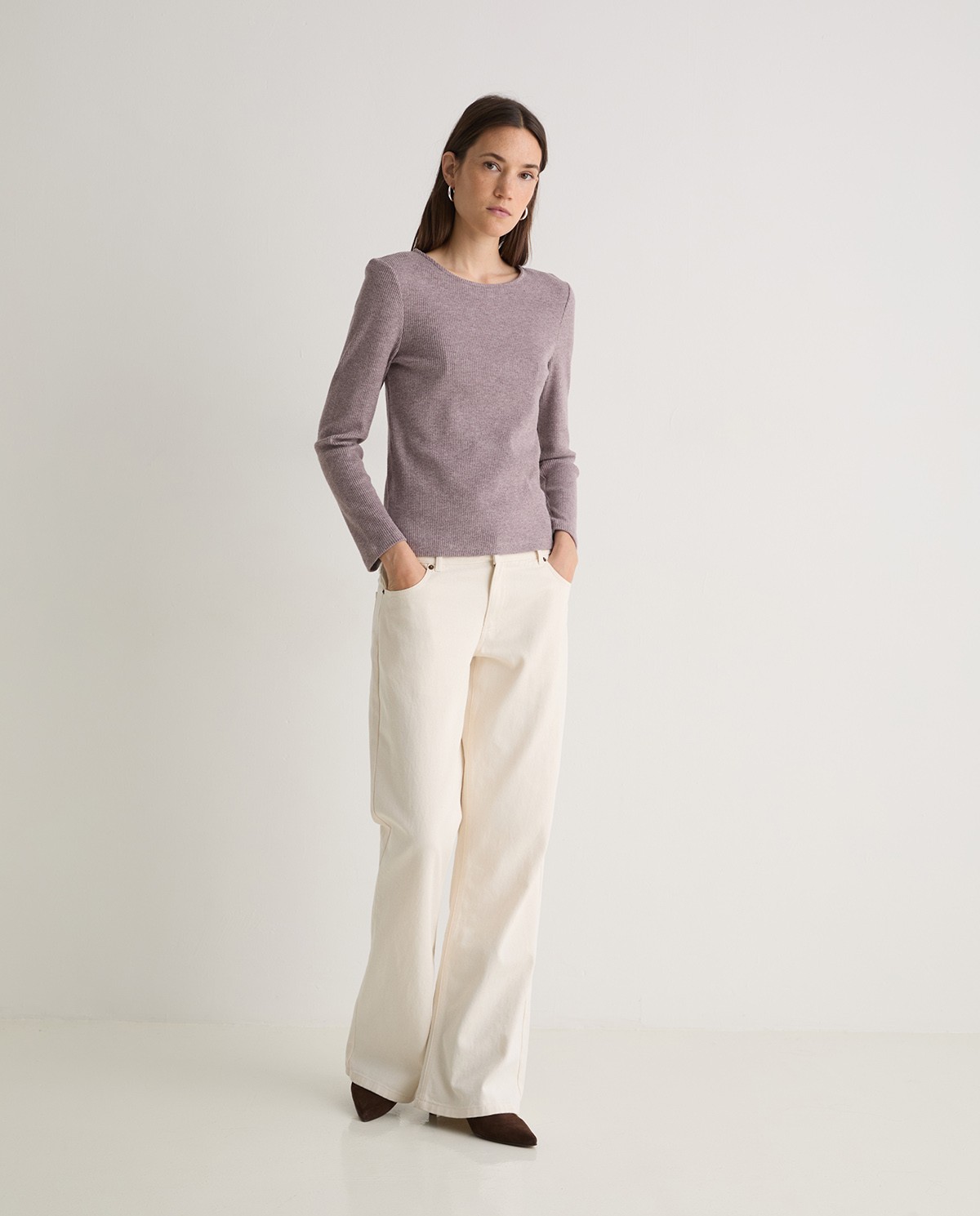 Mauve ribbed long-sleeve t-shirt