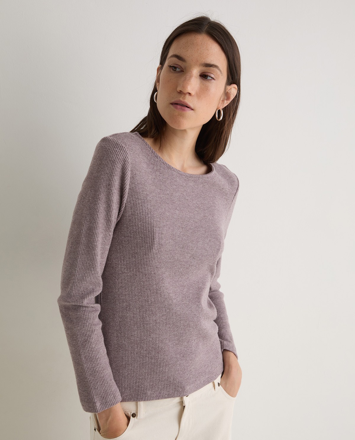 Mauve ribbed long-sleeve t-shirt