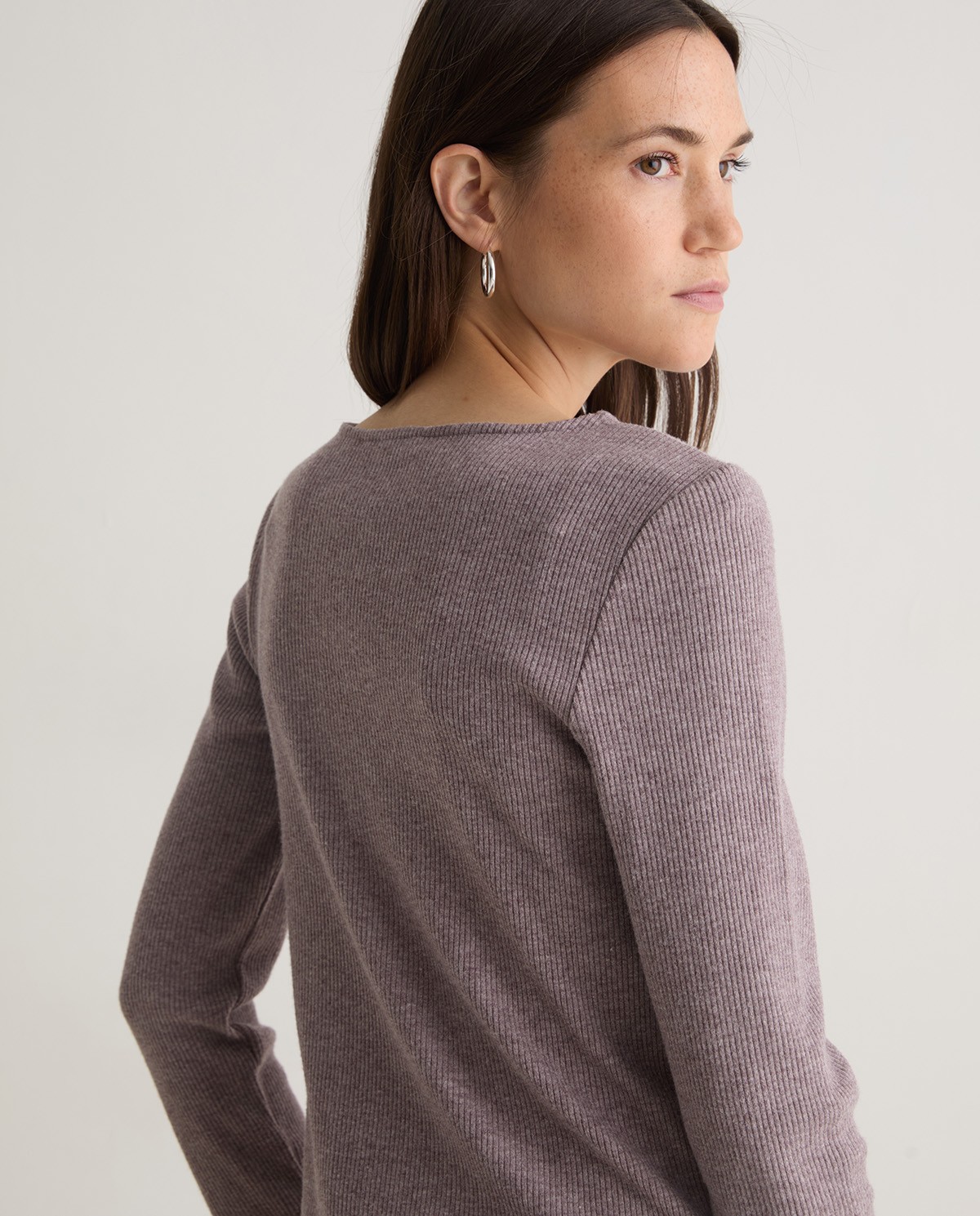 Mauve ribbed long-sleeve t-shirt