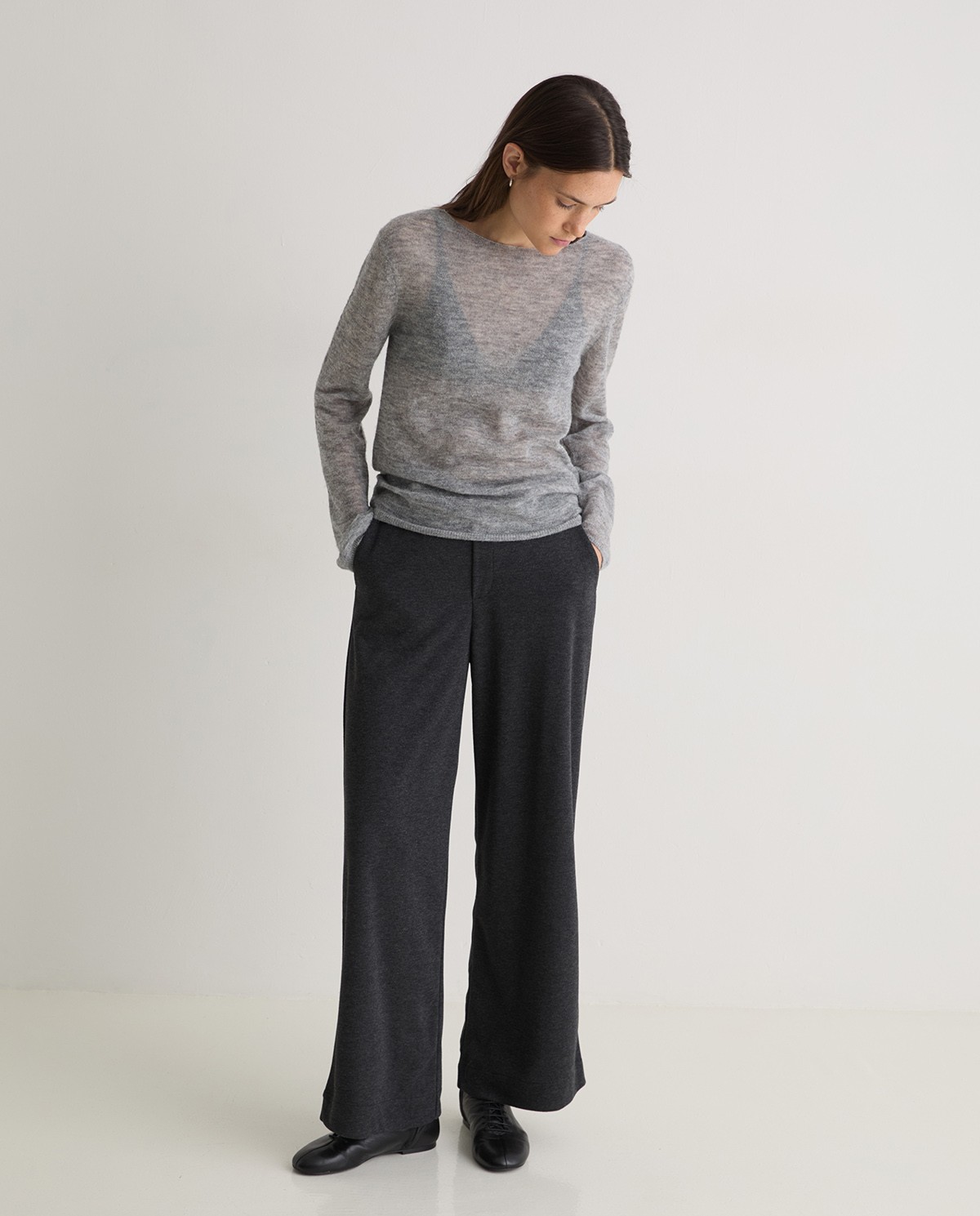 Pantalón punto anchos antracita - Pantalones de punto