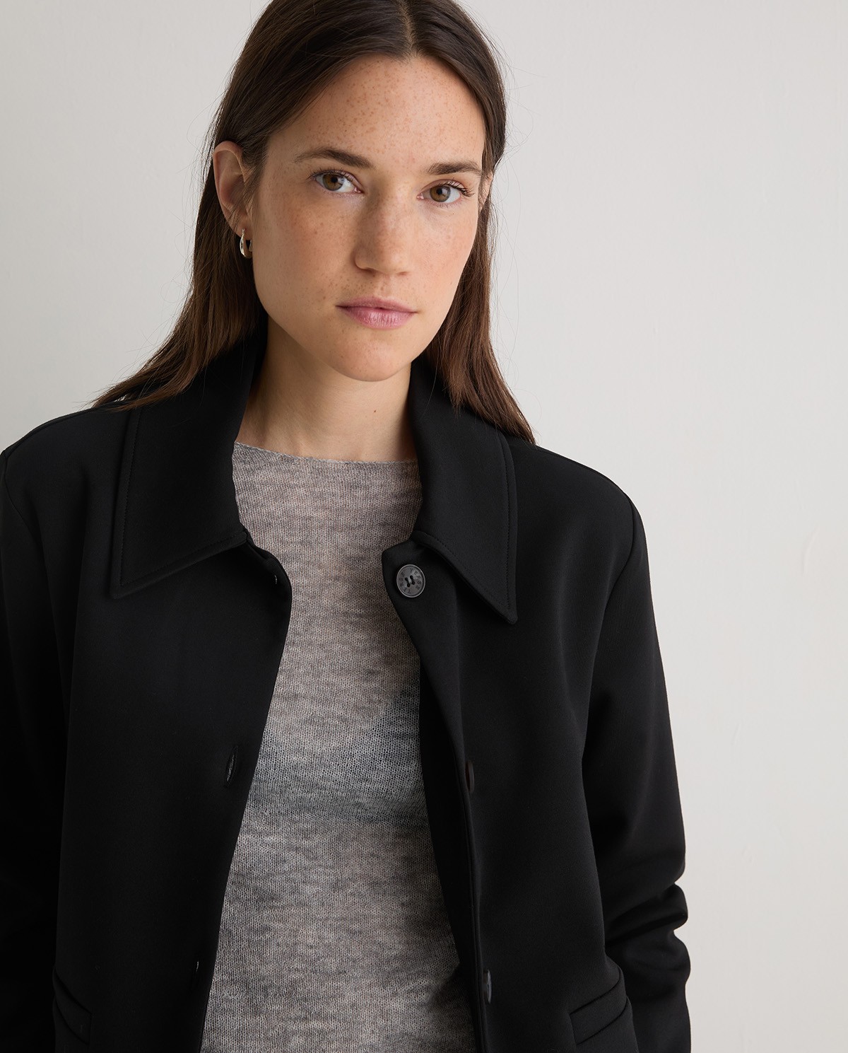Black short cotton jacket woman Yerse - Front view 1