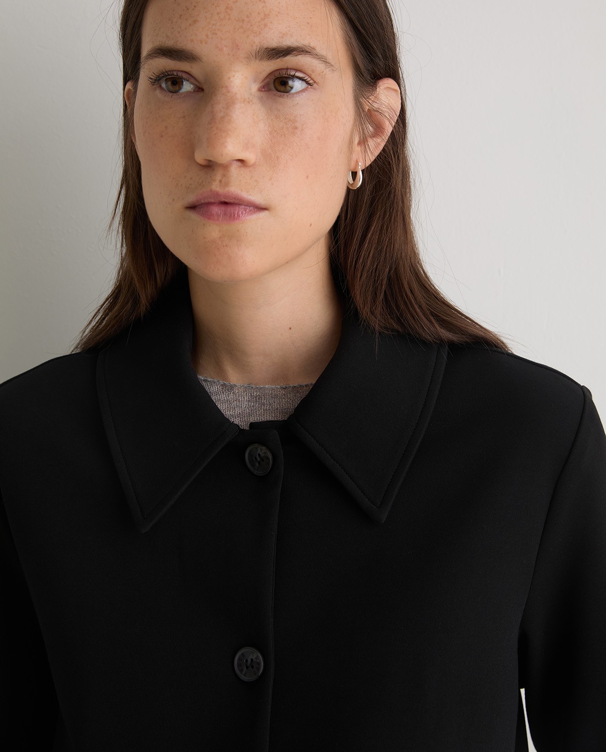 Black short cotton jacket woman Yerse - Front view 4