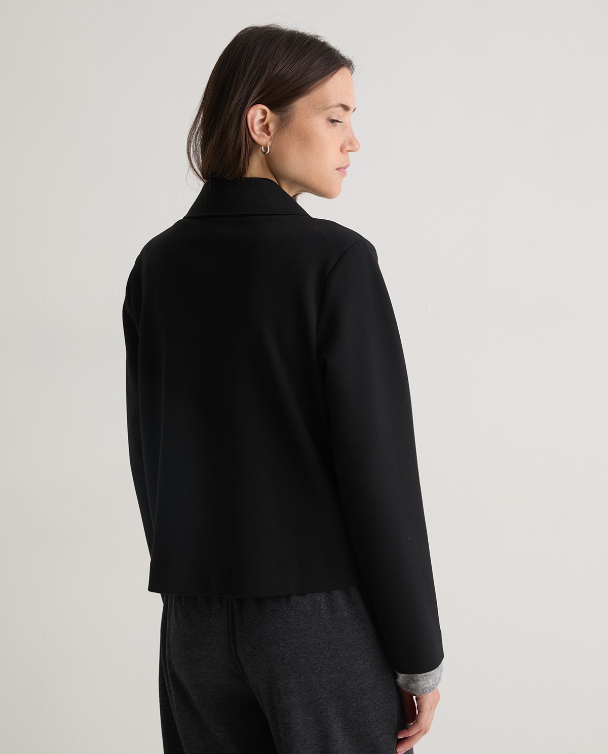 Black short cotton jacket woman Yerse - Front view 5