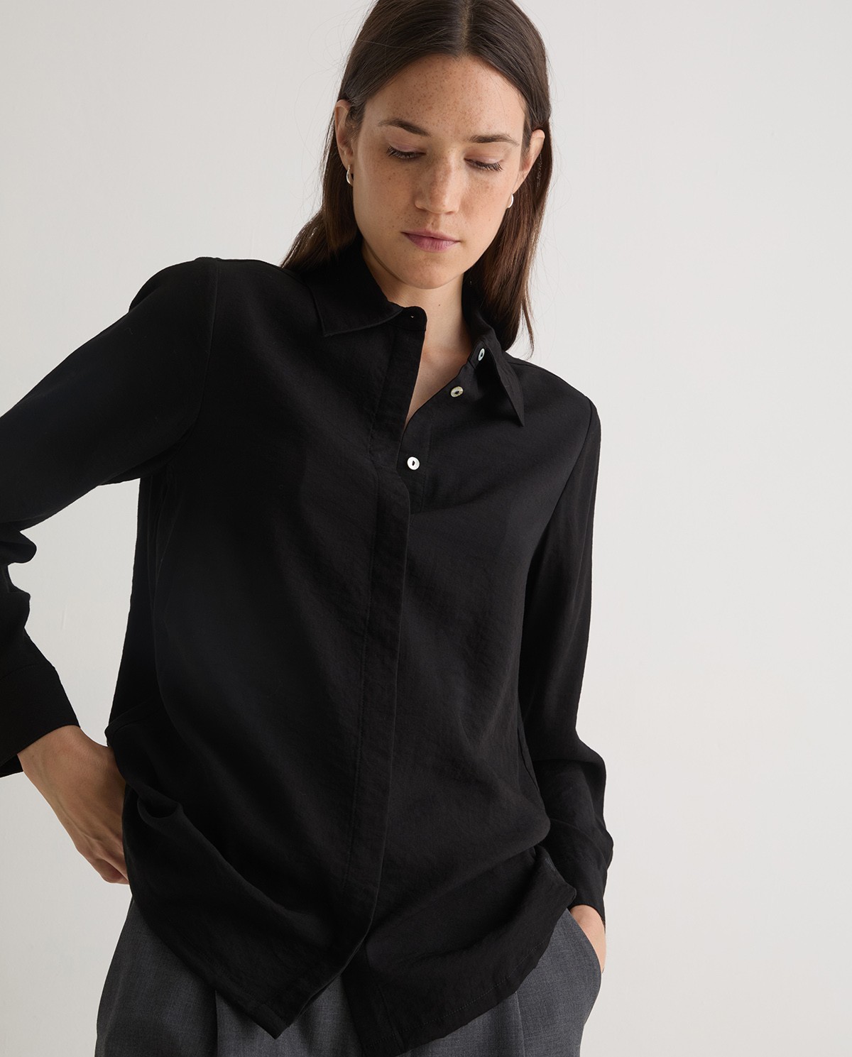 Camisa fina negro - Camisa de manga larga