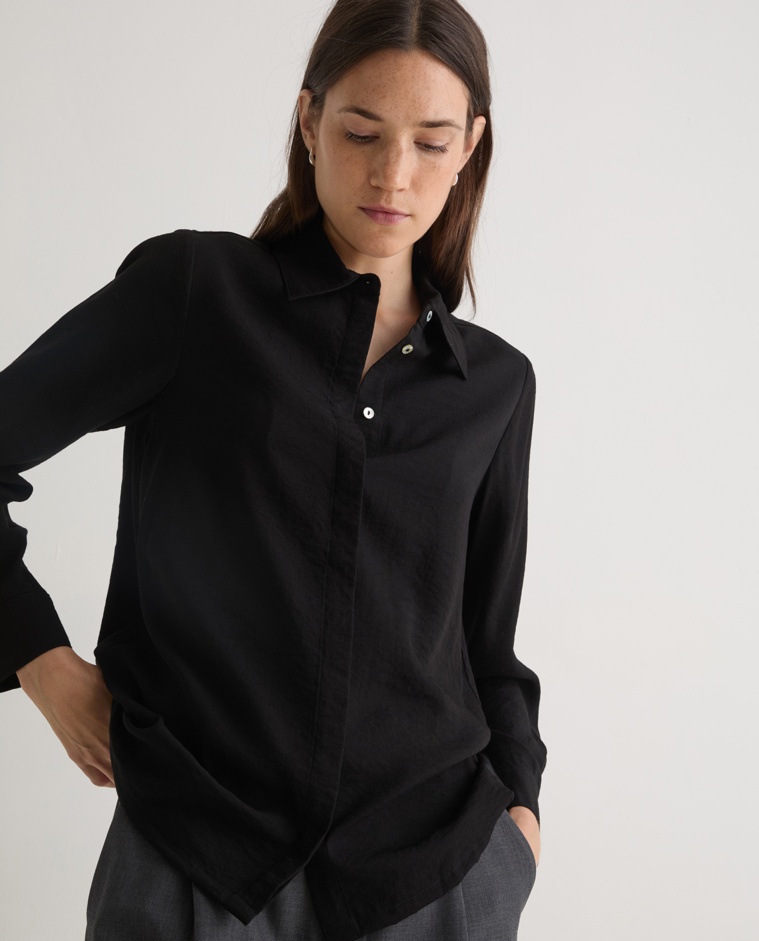 Camisa fina negro - Camisa de manga larga