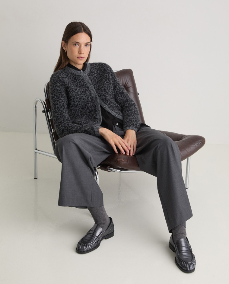 Grey leopard-print cardigan woman Yerse - Front view