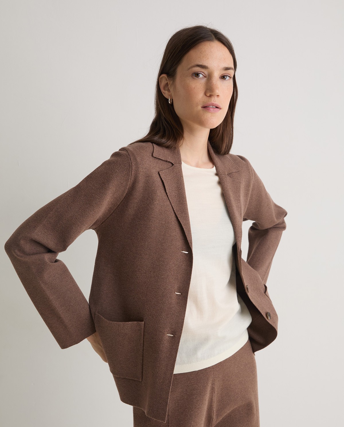 Blazer de punto arena - Chaqueta corta de punto