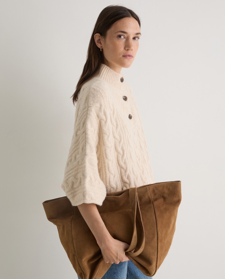 Poncho con lana trenzado crudo - Poncho diseño trenzado