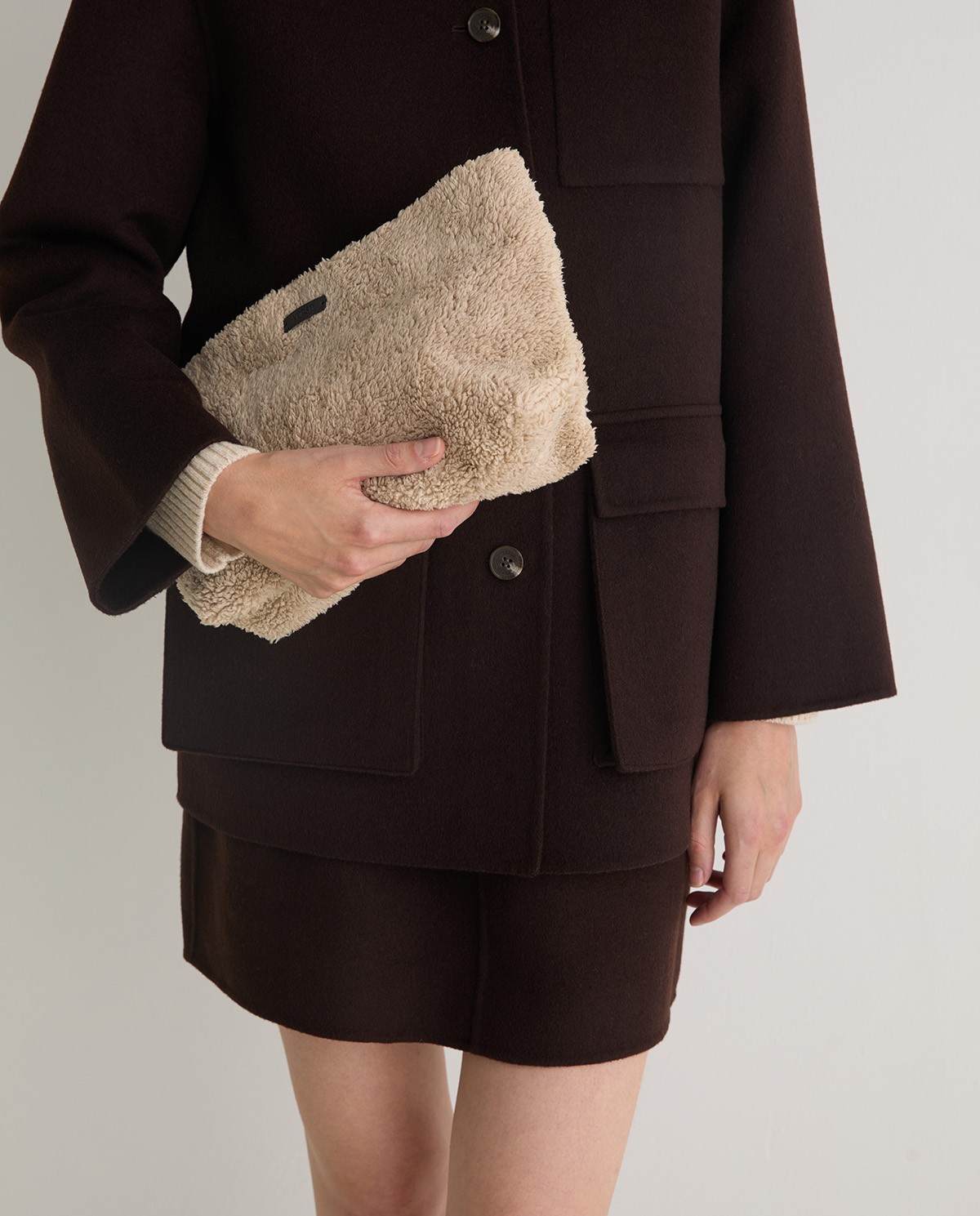 Sac effet mouton écru femme Yerse - Détail vue de face