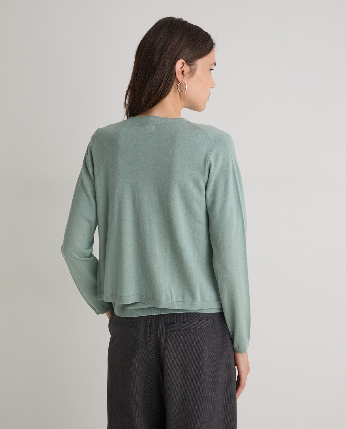 Cardigan 100 % laine mérinos vert femme Yerse - Détail vue de face 5