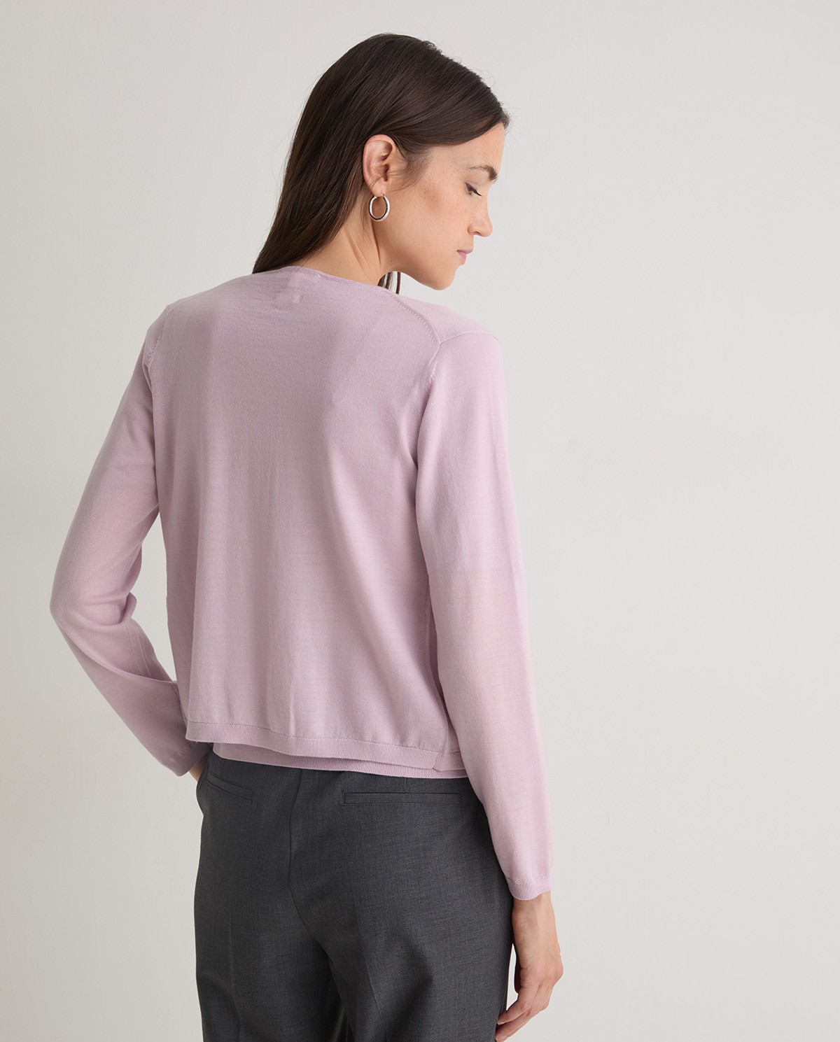 Cardigan 100 % laine mérinos rose pâle femme Yerse - Détail vue de face 2