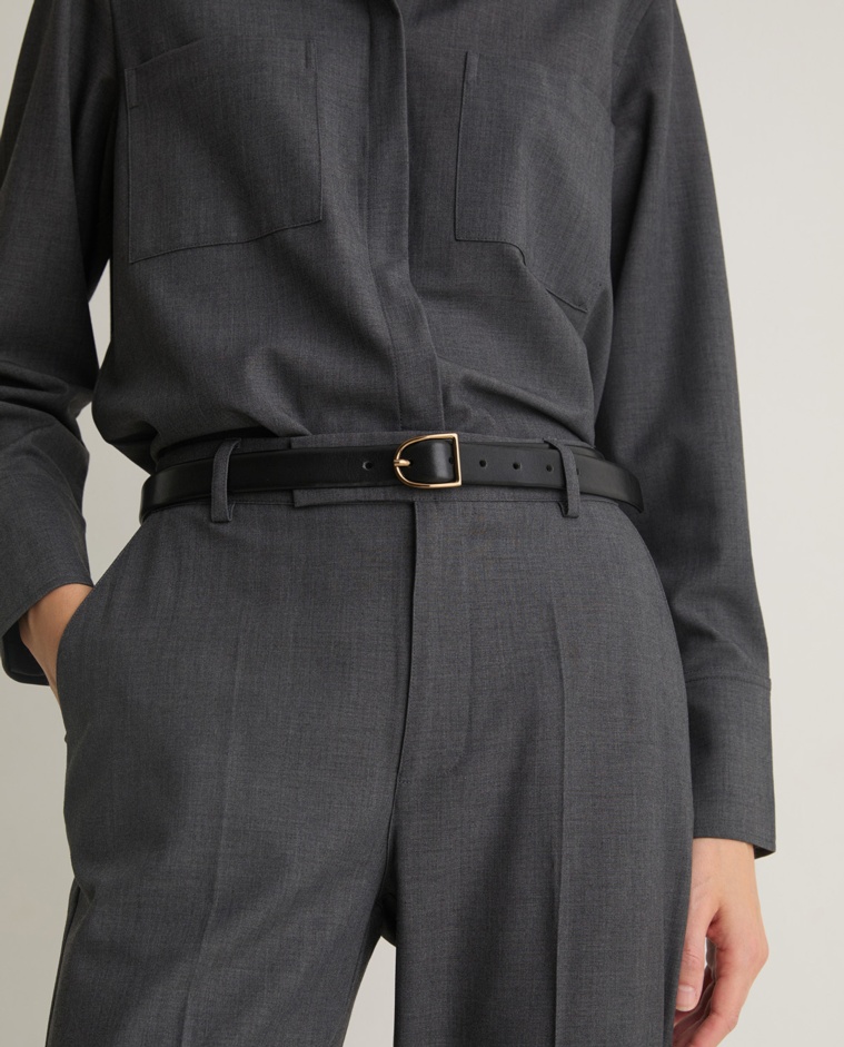 Black leather belt with oval buckle - 100% leather belt