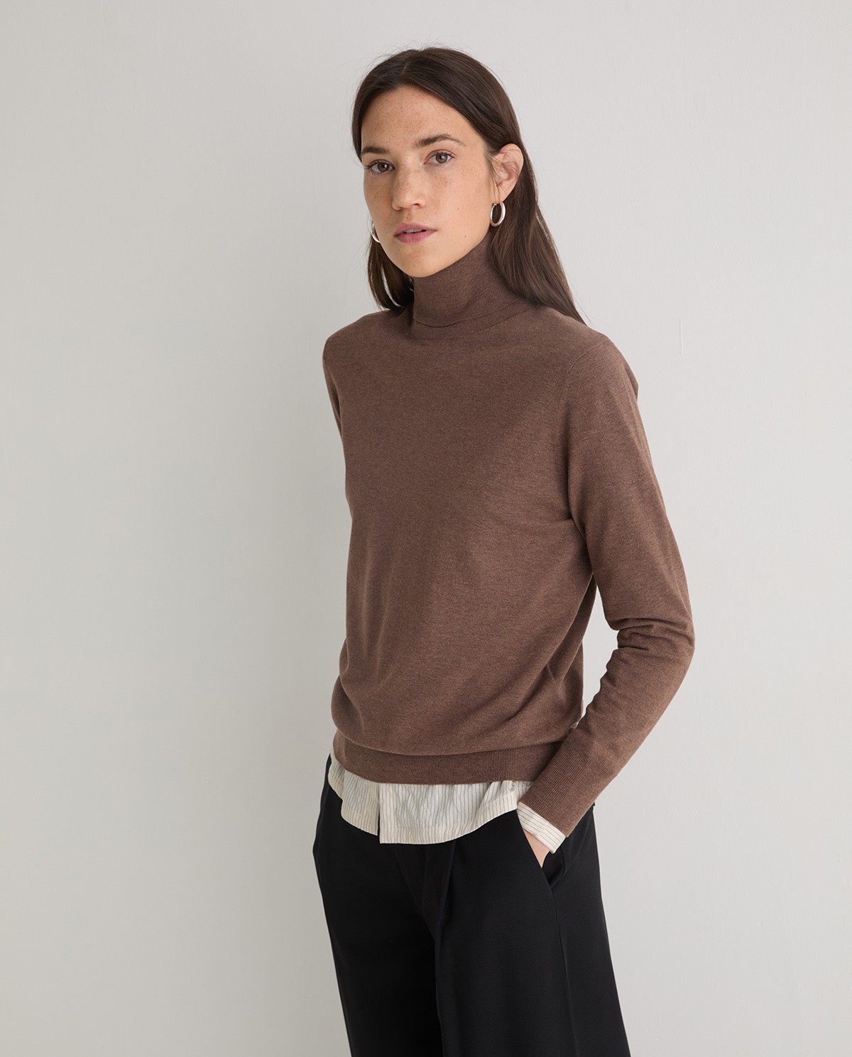 Brown turtleneck sweater woman Yerse - Front view 1