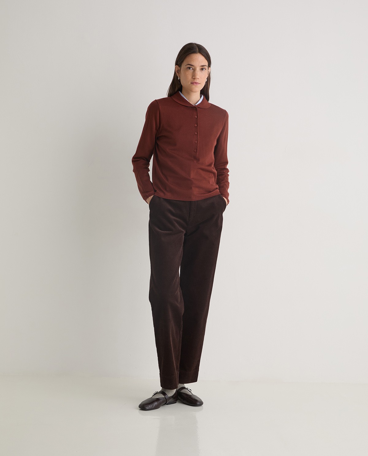 Jersey lana merino ancho terracota mujer Yerse - Detalle frontal 4