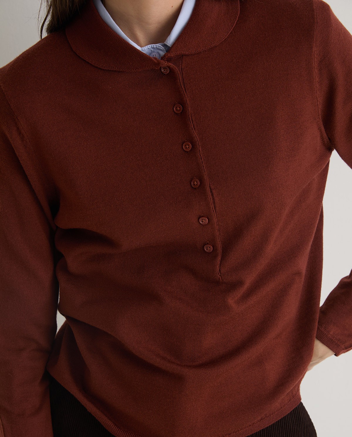 Jersey lana merino ancho terracota mujer Yerse - Detalle frontal 1