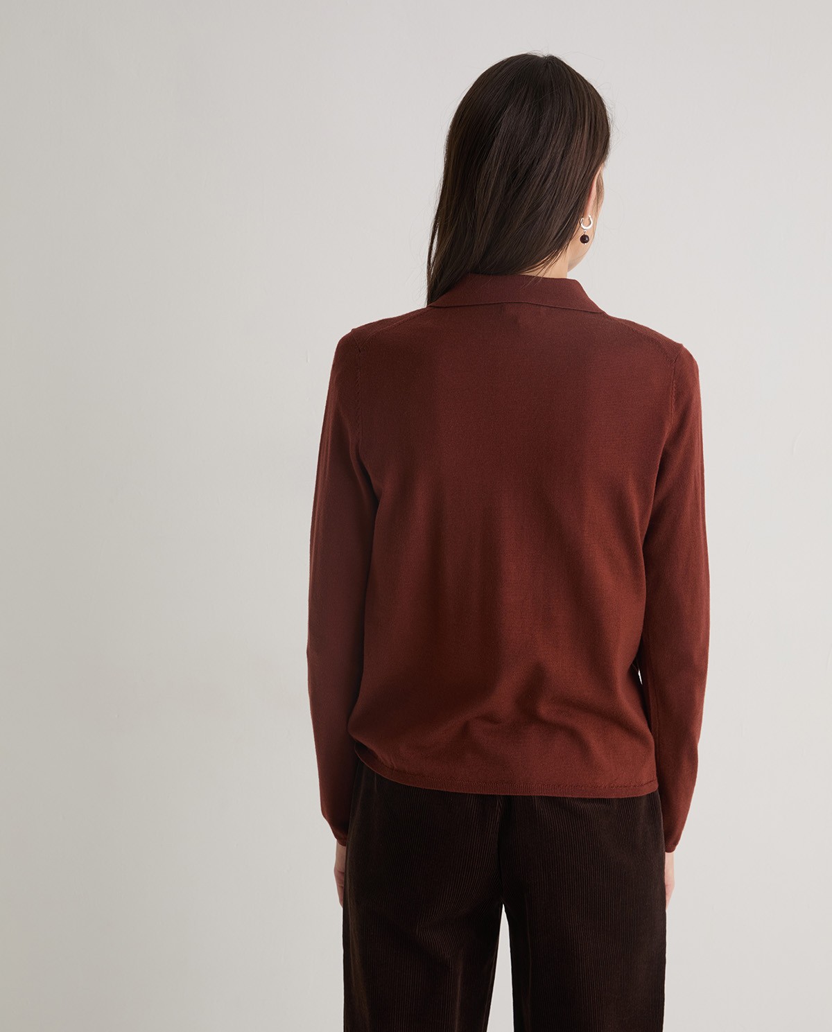Jersey lana merino ancho terracota mujer Yerse - Detalle frontal 3