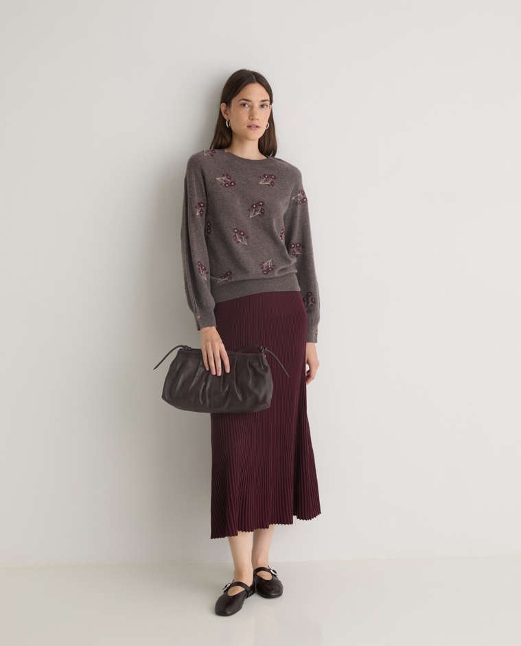 Maroon pleated midi skirt woman Yerse - Front view