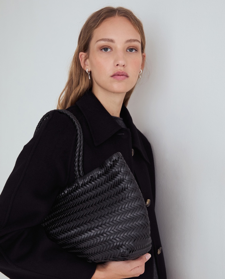 Bolso piel handmade trenzado negro mujer Yerse - Detalle frontal