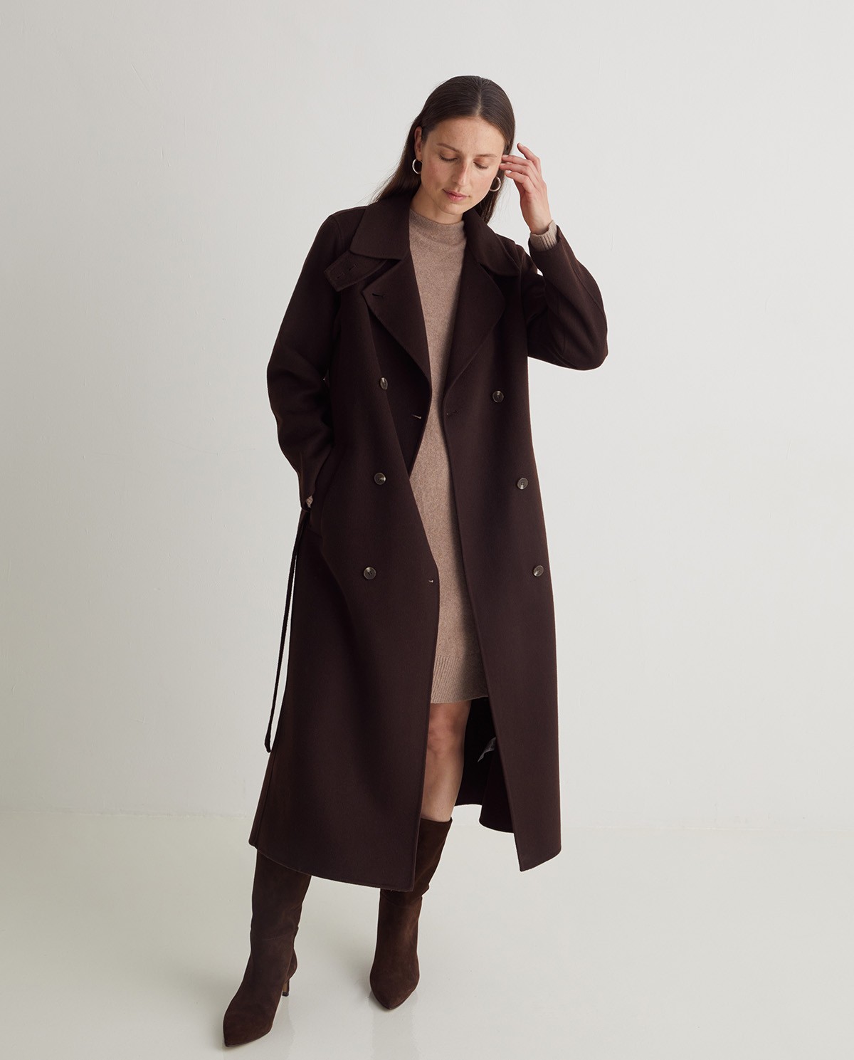 Robe courte marron à col Perkins - Robe en mélange de laine et de coton 5