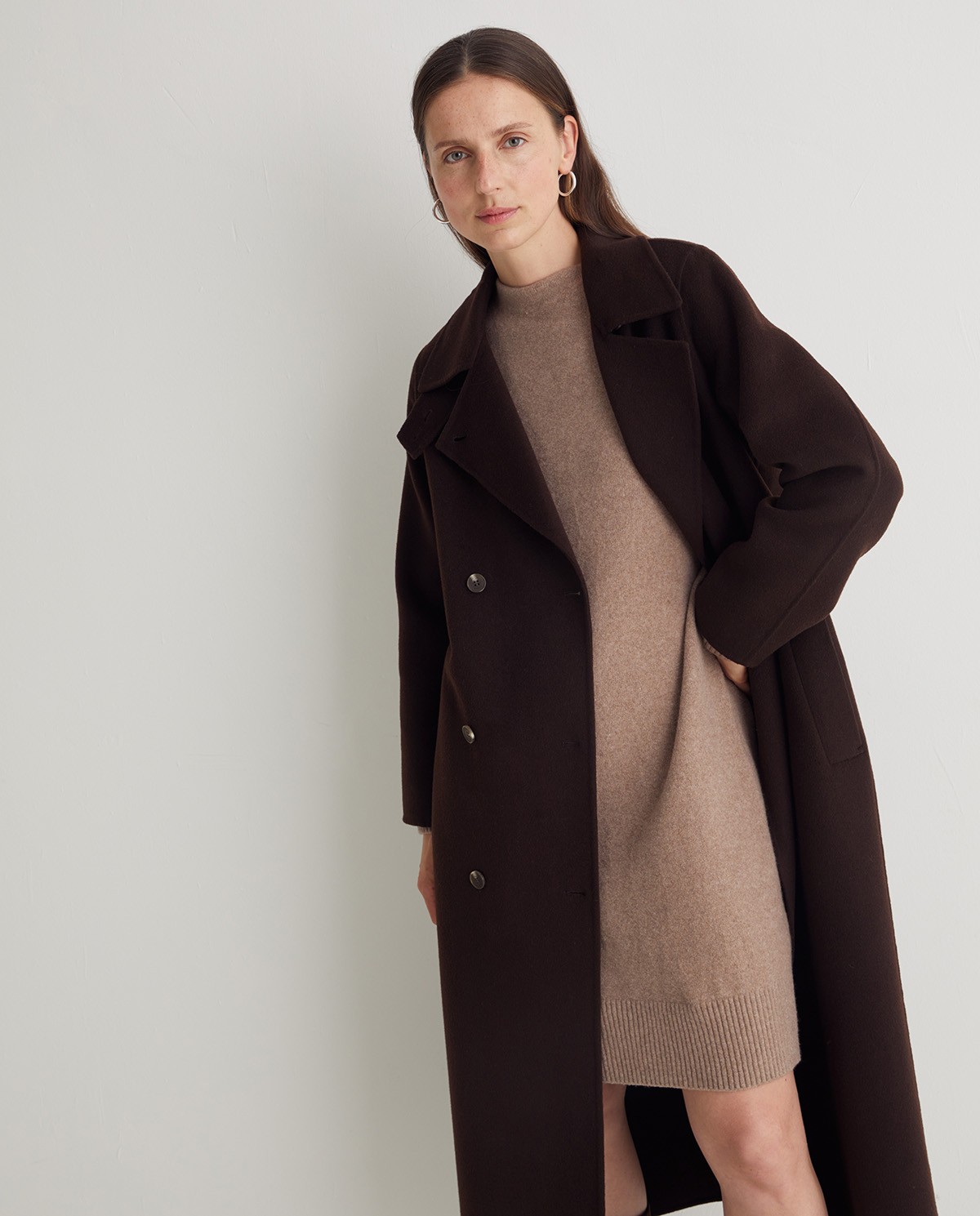 Robe courte marron à col Perkins - Robe en mélange de laine et de coton 4