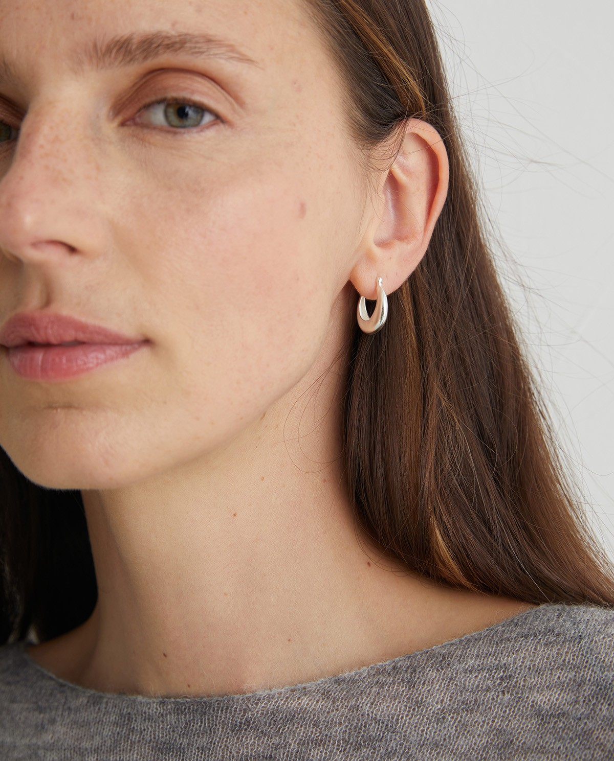 Thick brass hoop earring with silver finish and Italian clasp