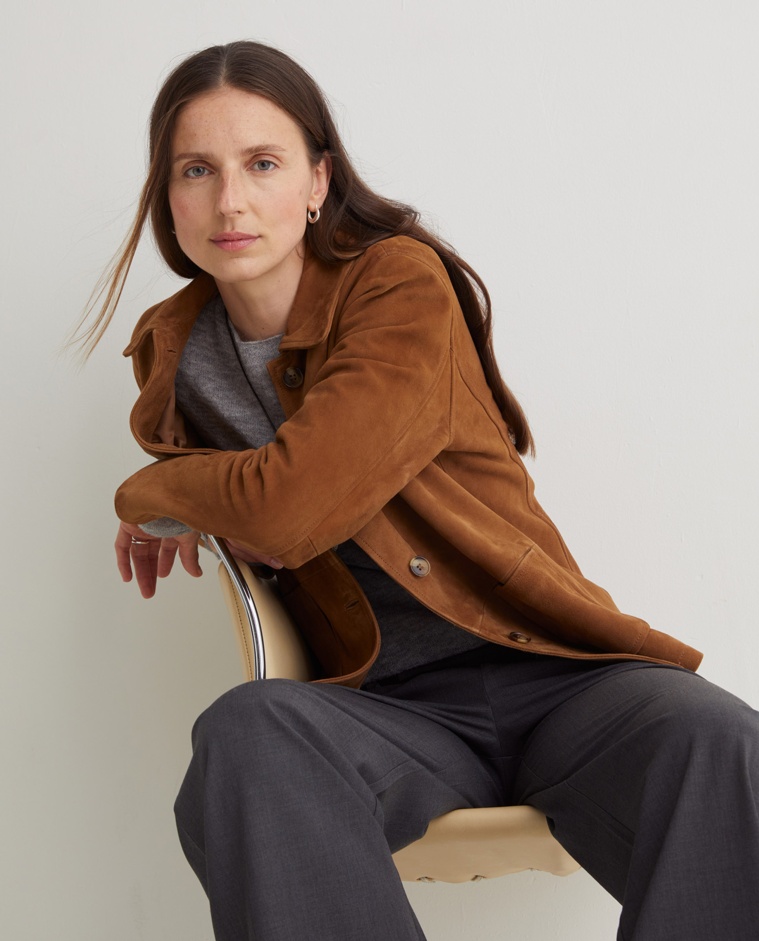 Veste marron 100% cuir suédé - Veste 100% cuir