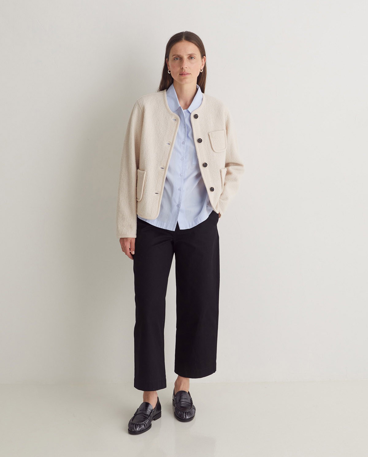 Black 100% cotton regular-fit trousers woman Yerse - Front view