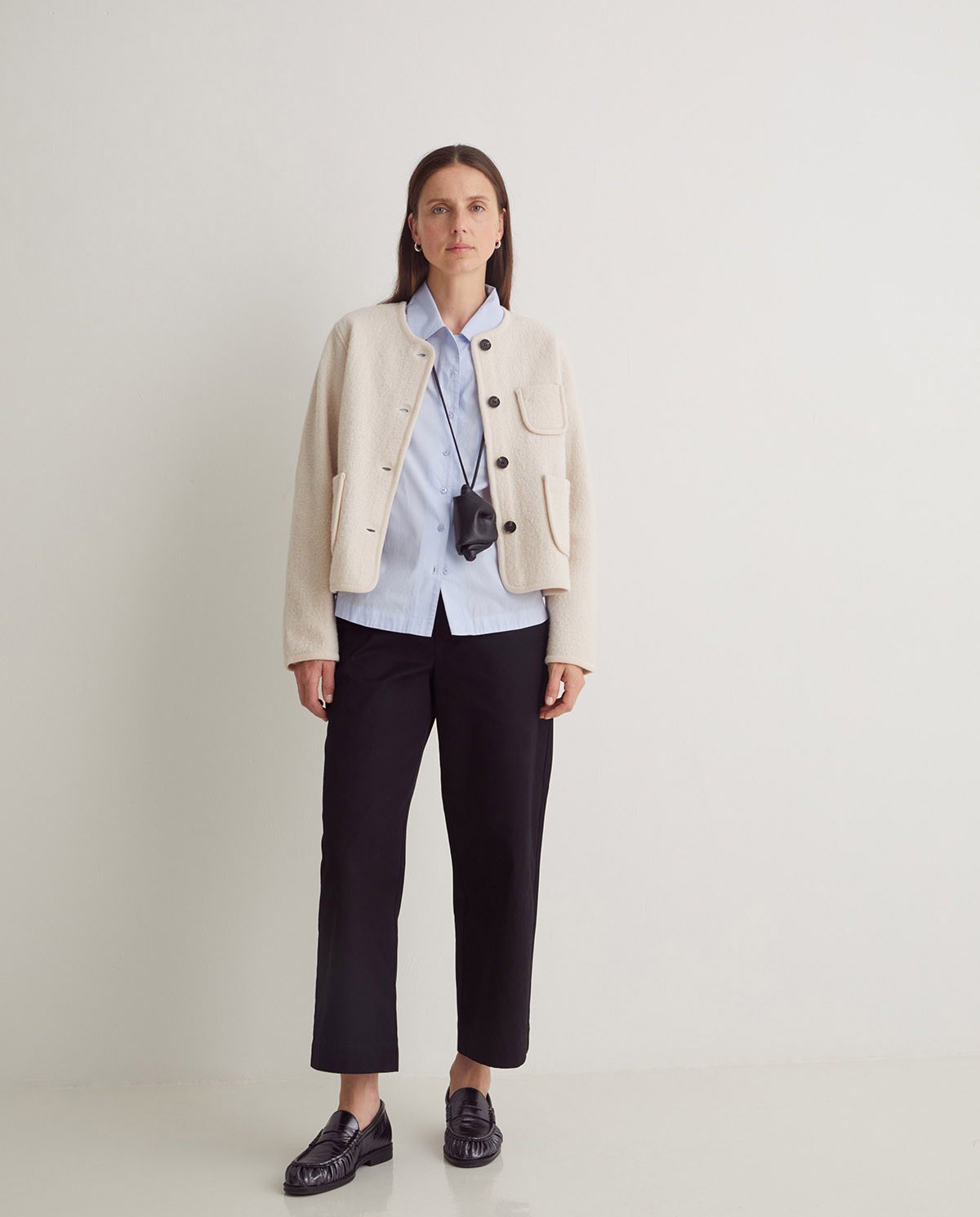 Ecru boiled-wool short jacket woman Yerse - Front view 6