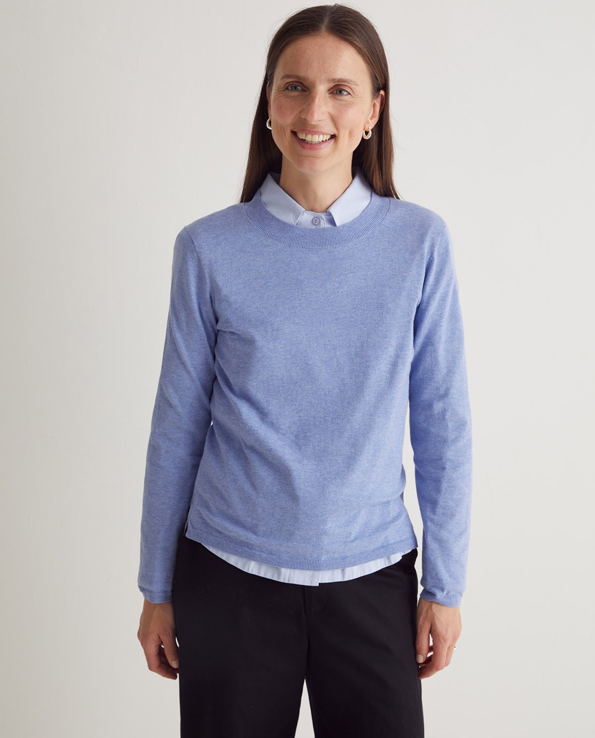 Pull col rond bleu clair en coton biologique - Pull 100% coton biologique