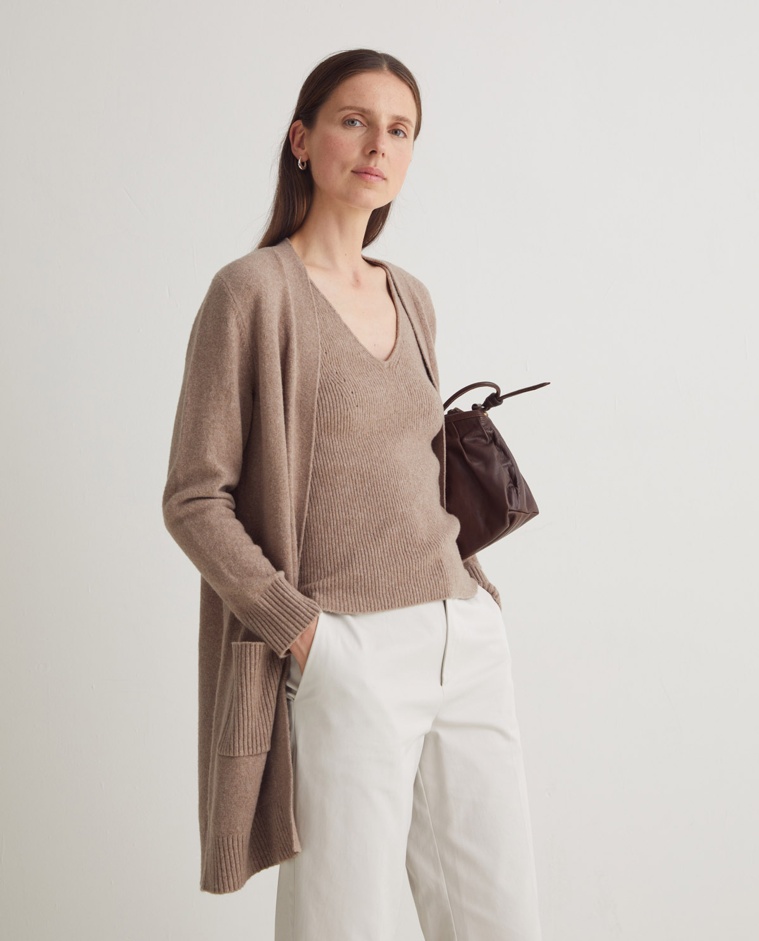 Brown cotton-blend long cardigan woman Yerse - Front view