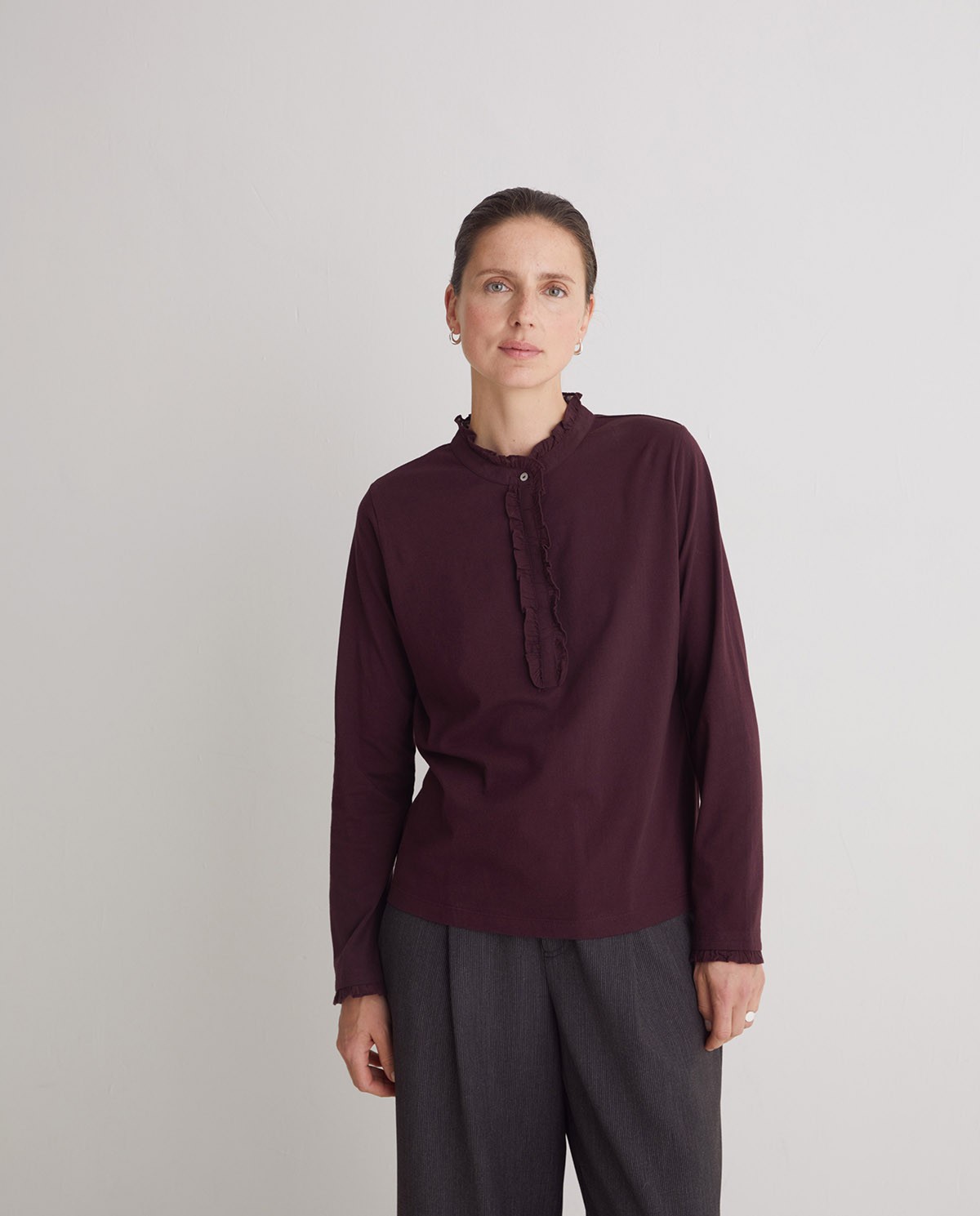 T-shirt 100% coton à volants aubergine - T-shirt 100% coton 2